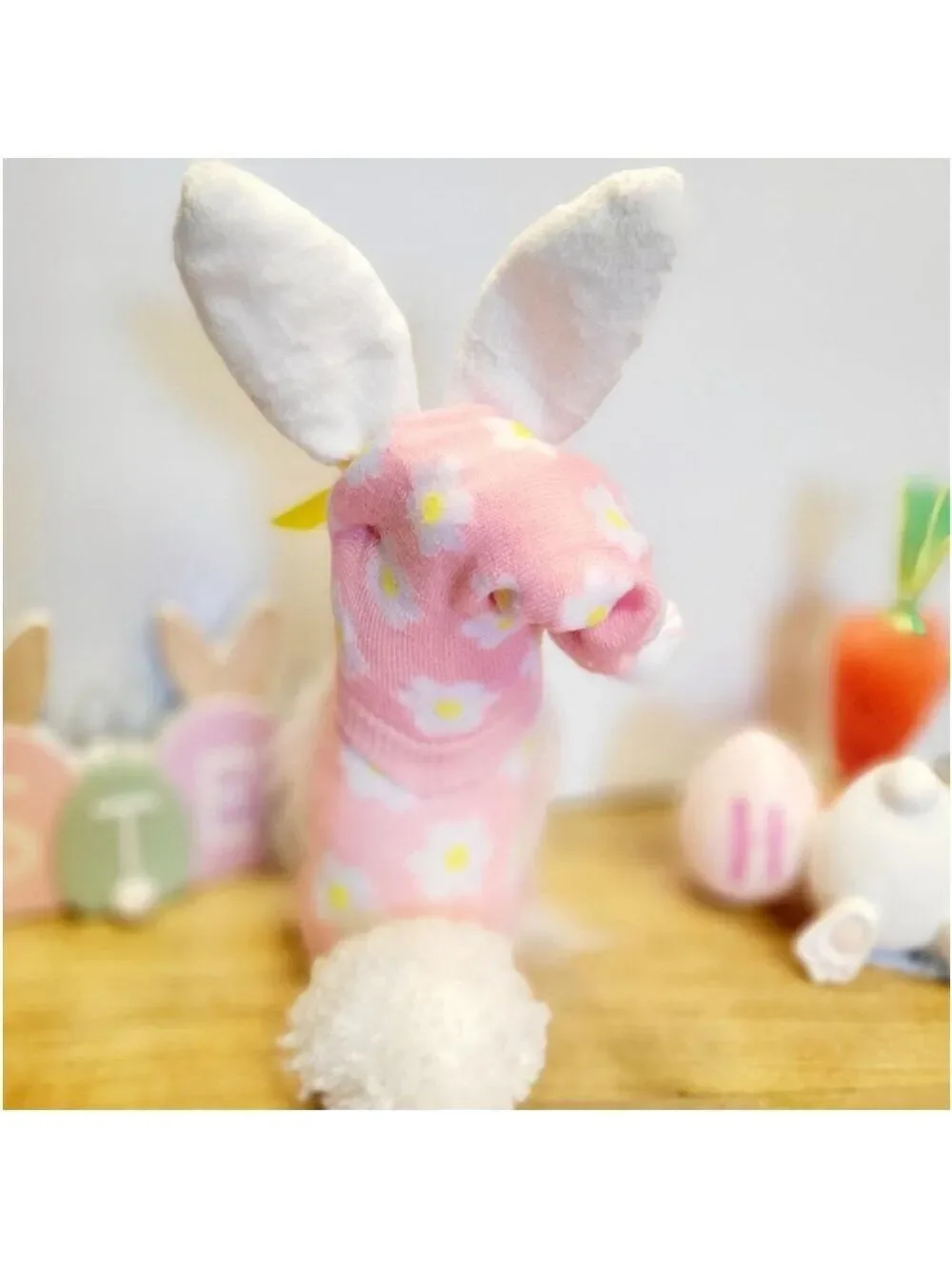Pink Easter Bunny Gnome with Yellow Bow Decor 11 Inch